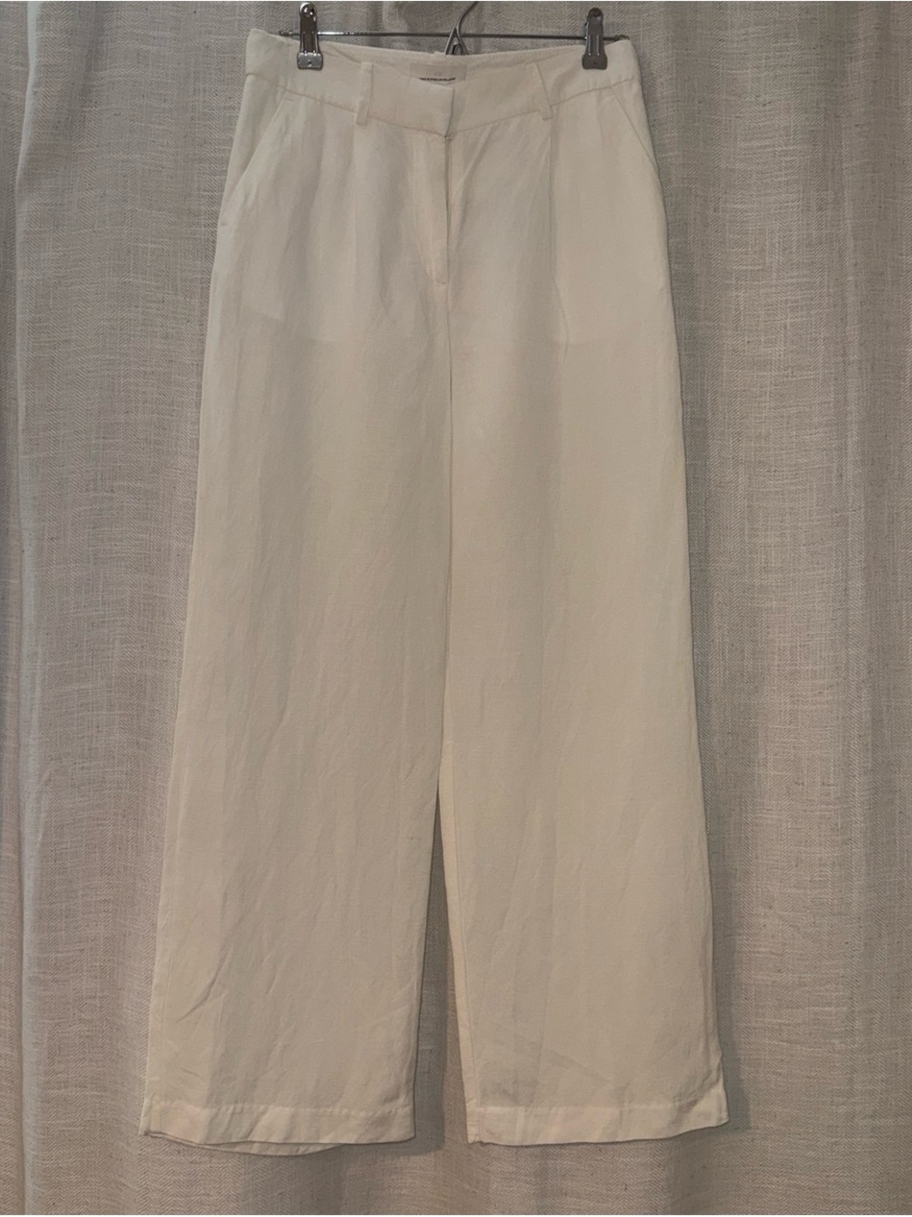 H&M White Linen-Blend Trousers